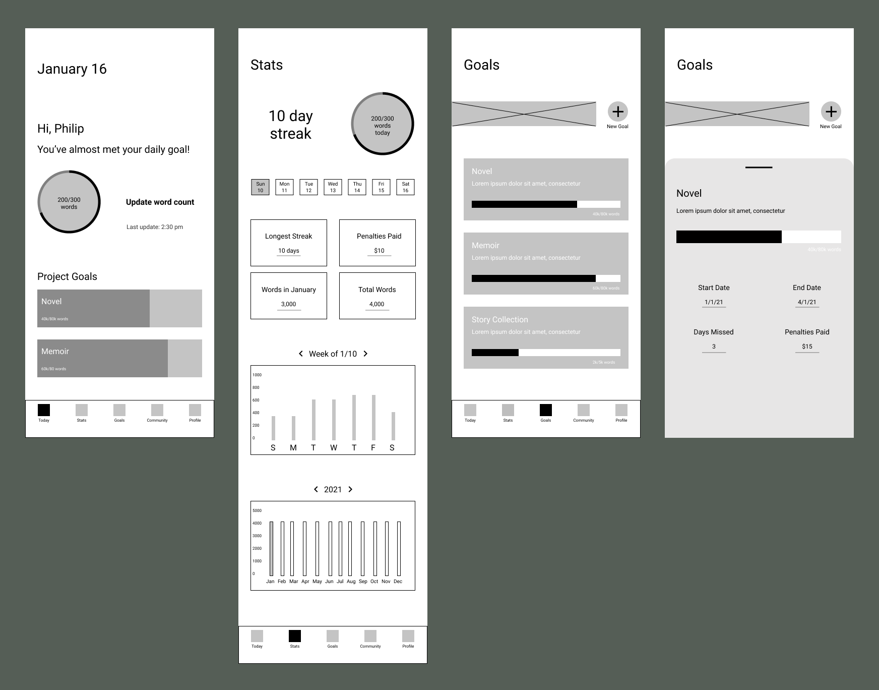 Wireframes — Home & Stats