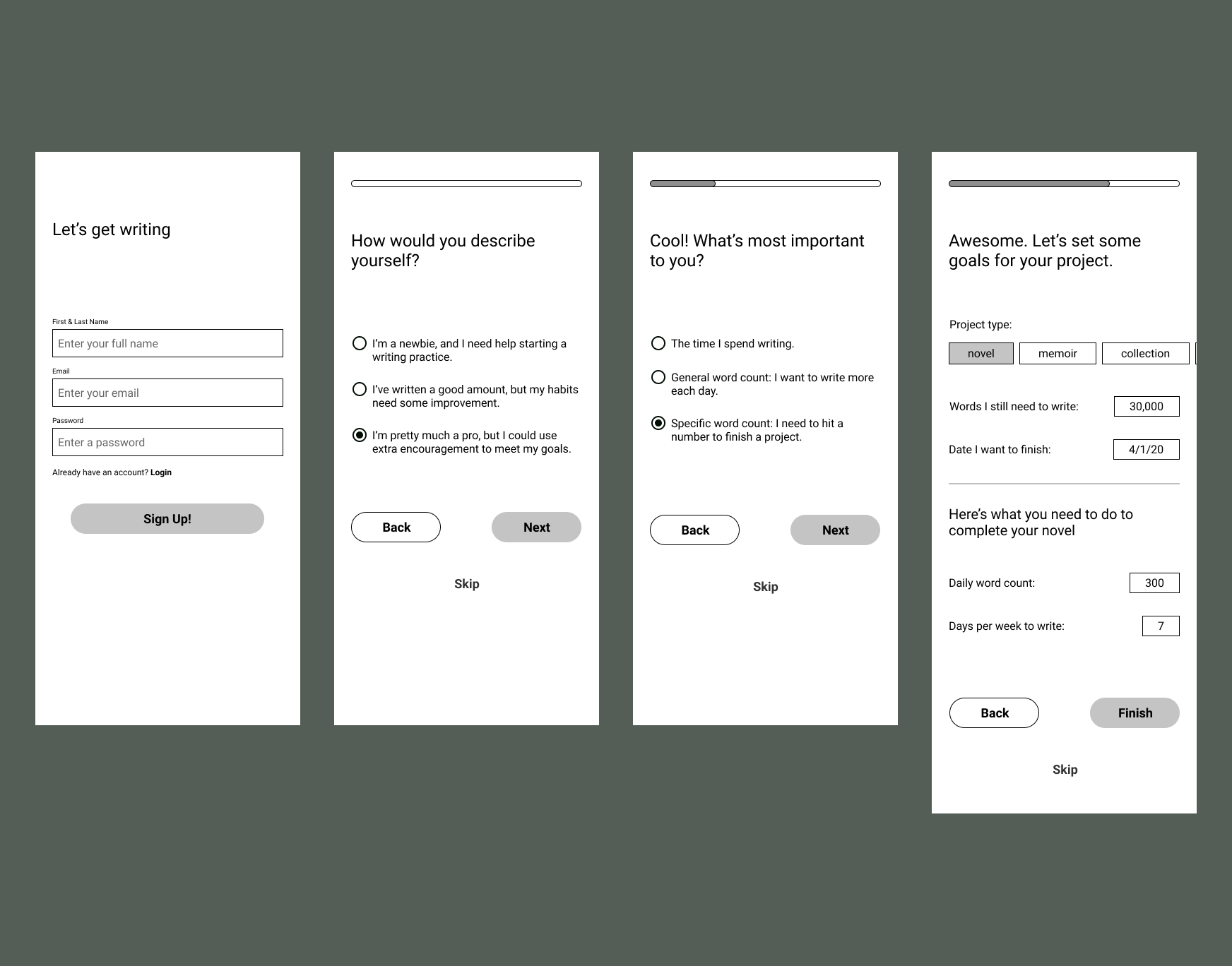 Wireframes — Onboarding 1